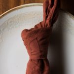 Burgundy floral linen napkin